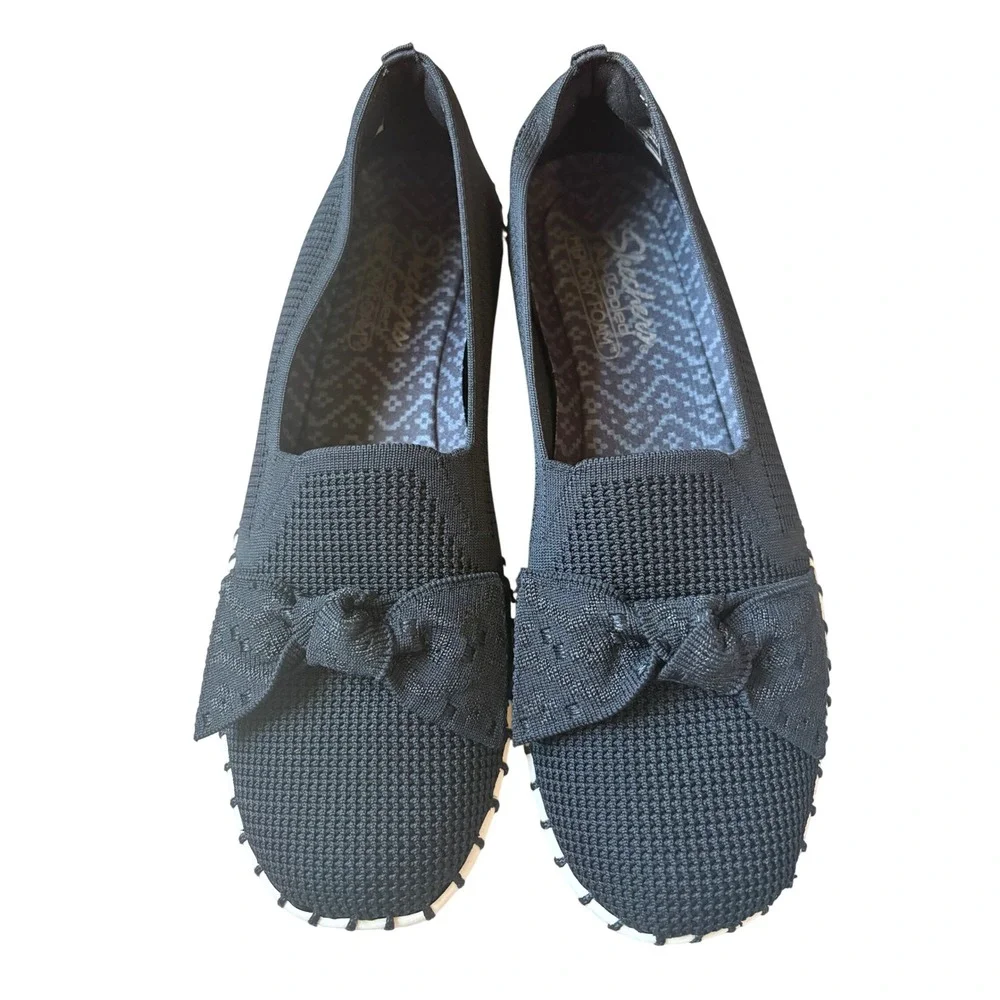 Skechers Sepulveda 2.0 Family Ties Black Knit Bow Slip On Shoes Womens 11 NWT